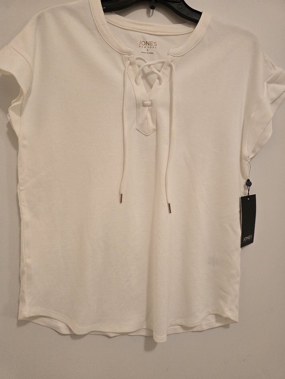 Jones New York Ivory Lace-Up Strechy Short Sleeve Tee